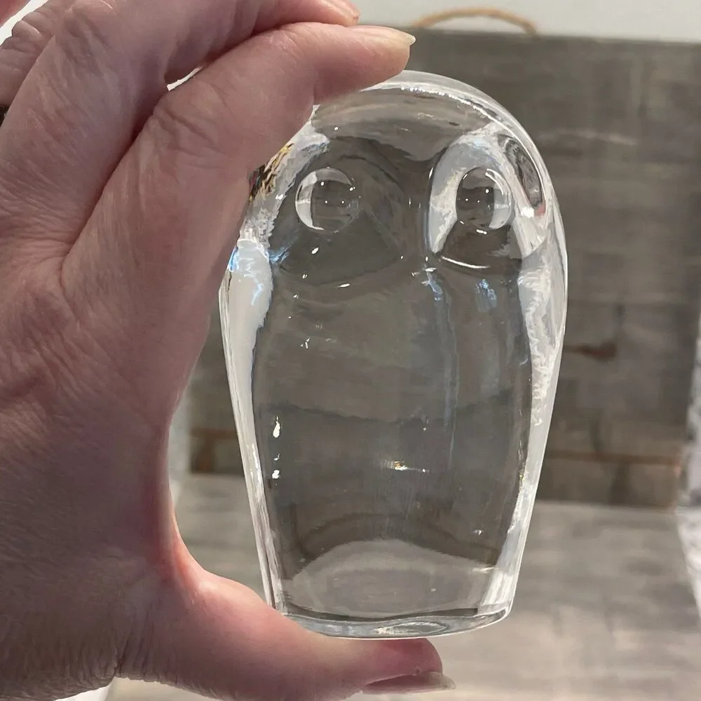 Vintage Goebel 1936 Clear Glass Owl Figurine - Signed Art Glass Paperweight